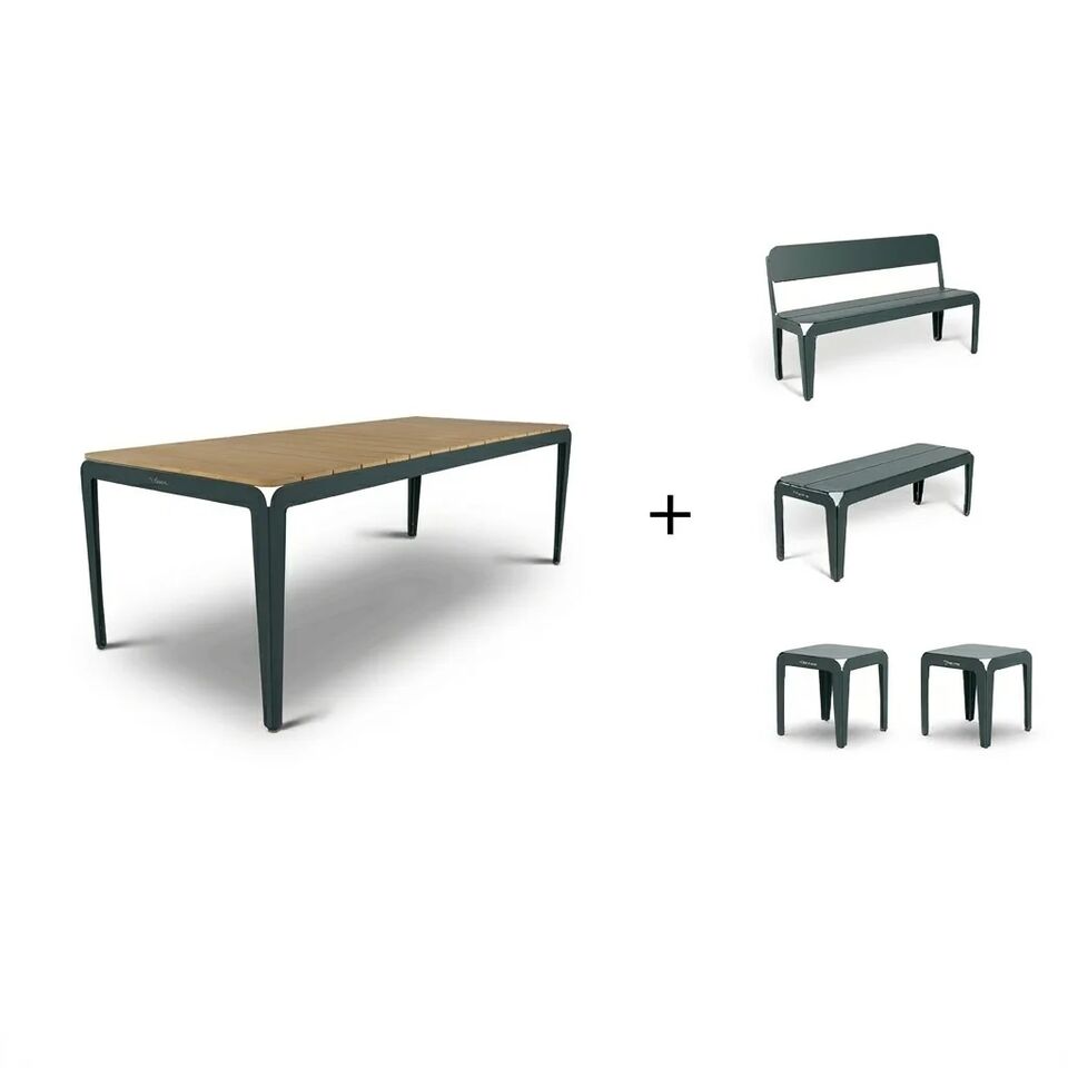 Bended Table Wood including 2 Benches and 2 Stools